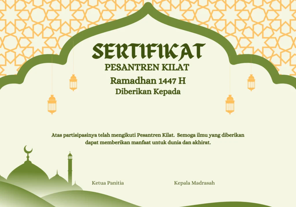Desain Sertifikat Pesantren Kilat 2026: Link Download Gratis Canva di Sini