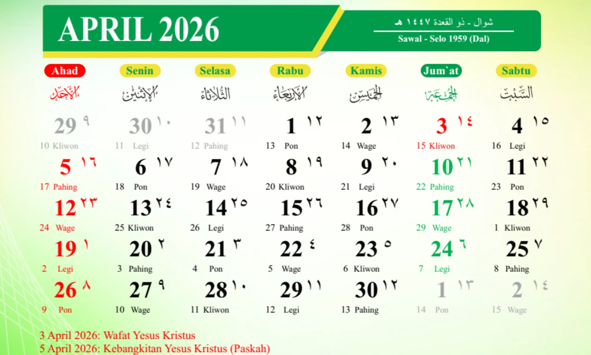 Kalender Jawa April 2026, Download Link PDF Lengkap dengan Weton di Sini