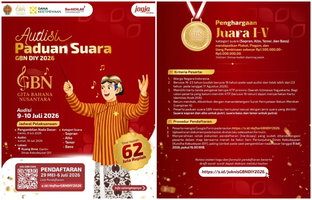 Audisi Gita Bahana Nusantara DIY 2026 Resmi Dibuka, Talenta Muda Yogyakarta Berpeluang Tampil di Istana Merdeka